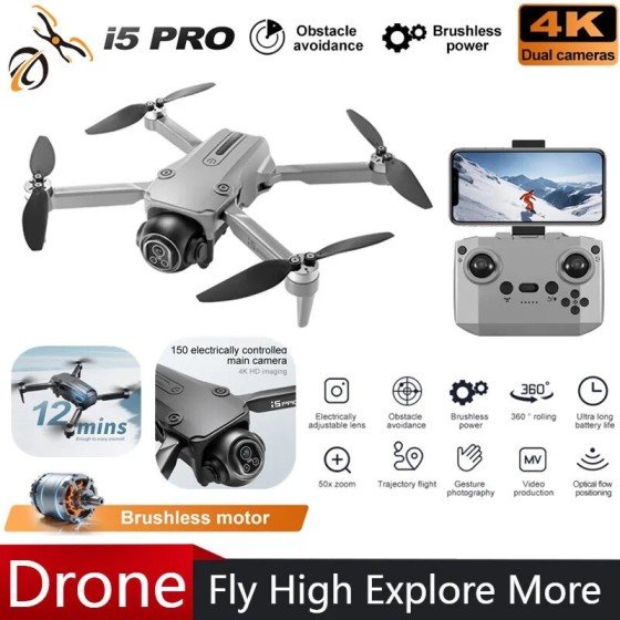 FLH I5 Pro Drone FPV WiFi Drone for One Key Landing, Optical Flow Hover Brushless Motor 2 Battery
